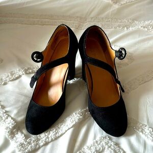 Black Buckle Block Heels